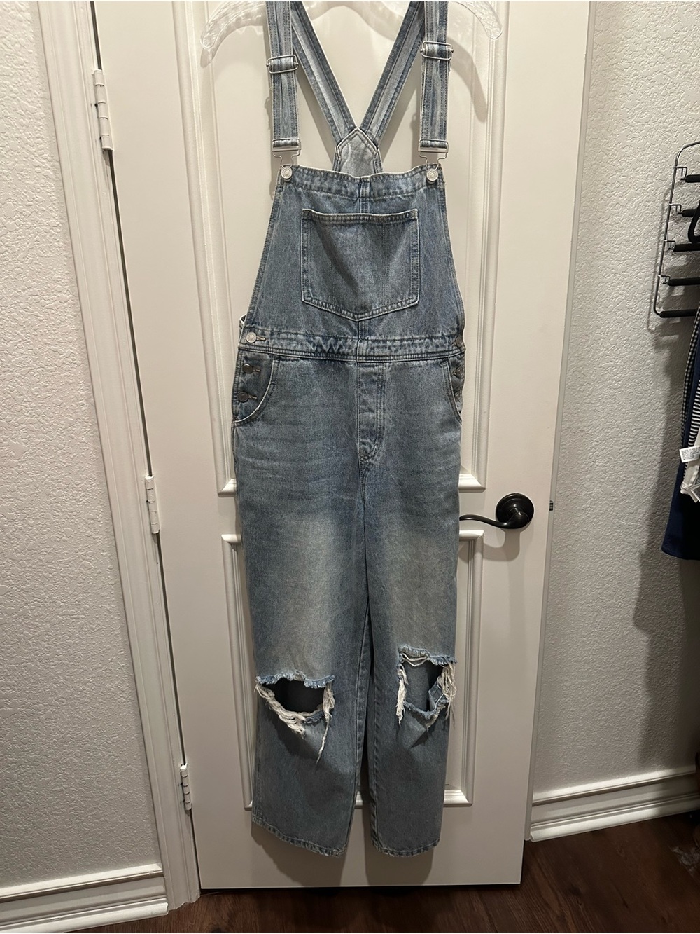 Light Blue Denim Overalls Jeans - Casual Ripped Women's Bib Overalls